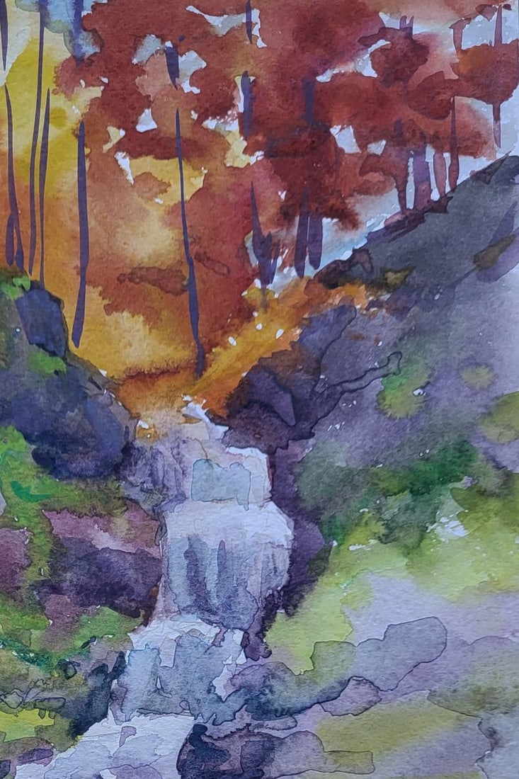 Watercolor painting Whispering stream Boris Serdyuk - 5