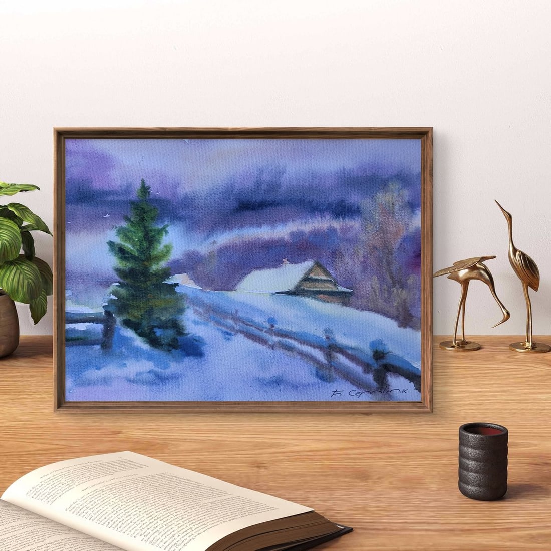 Watercolor painting Silence of a snowy day Boris Serdyuk - 2