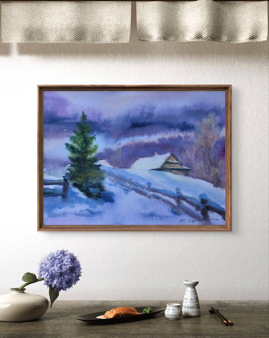 Watercolor painting Silence of a snowy day Boris Serdyuk - 3
