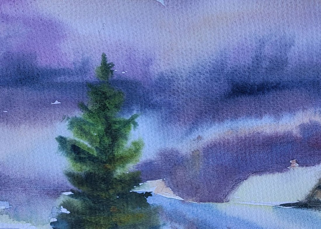 Watercolor painting Silence of a snowy day Boris Serdyuk - 4