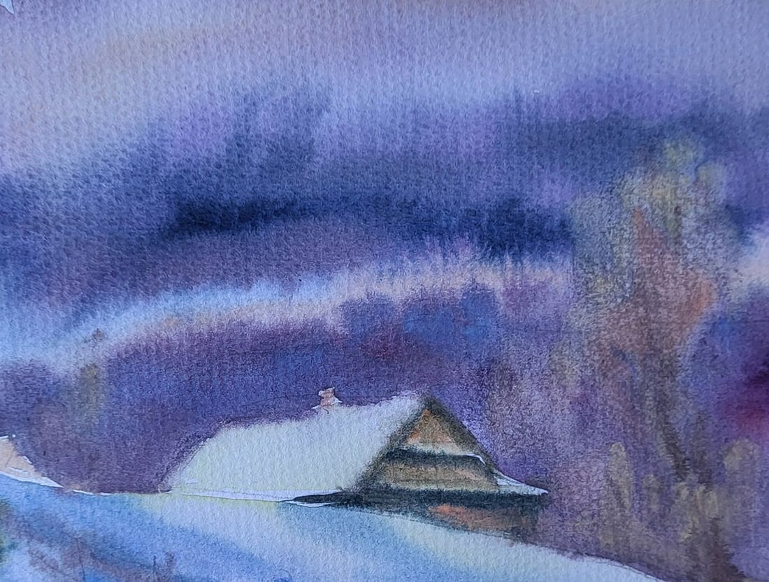 Watercolor painting Silence of a snowy day Boris Serdyuk - 5