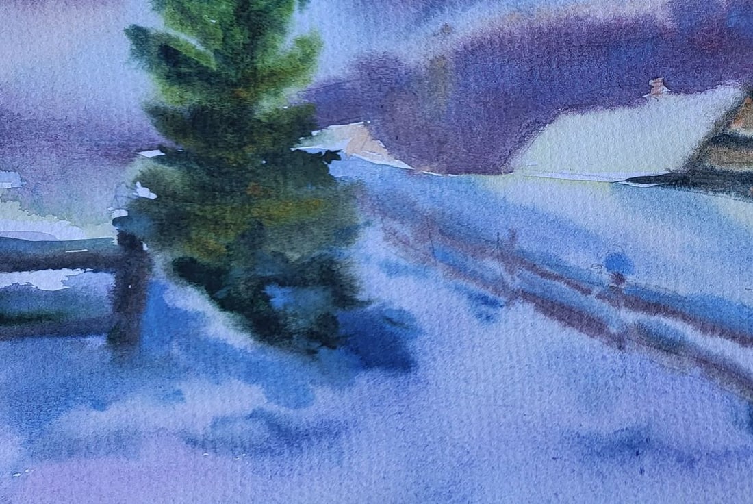 Watercolor painting Silence of a snowy day Boris Serdyuk - 6