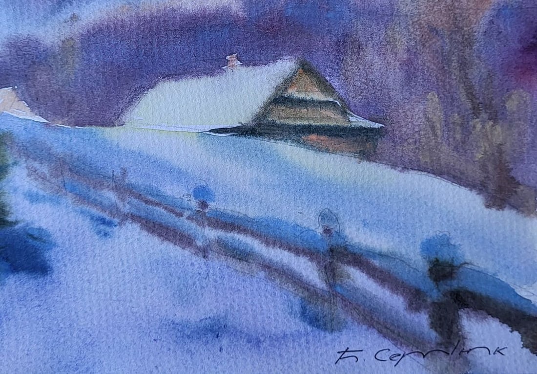 Watercolor painting Silence of a snowy day Boris Serdyuk - 7