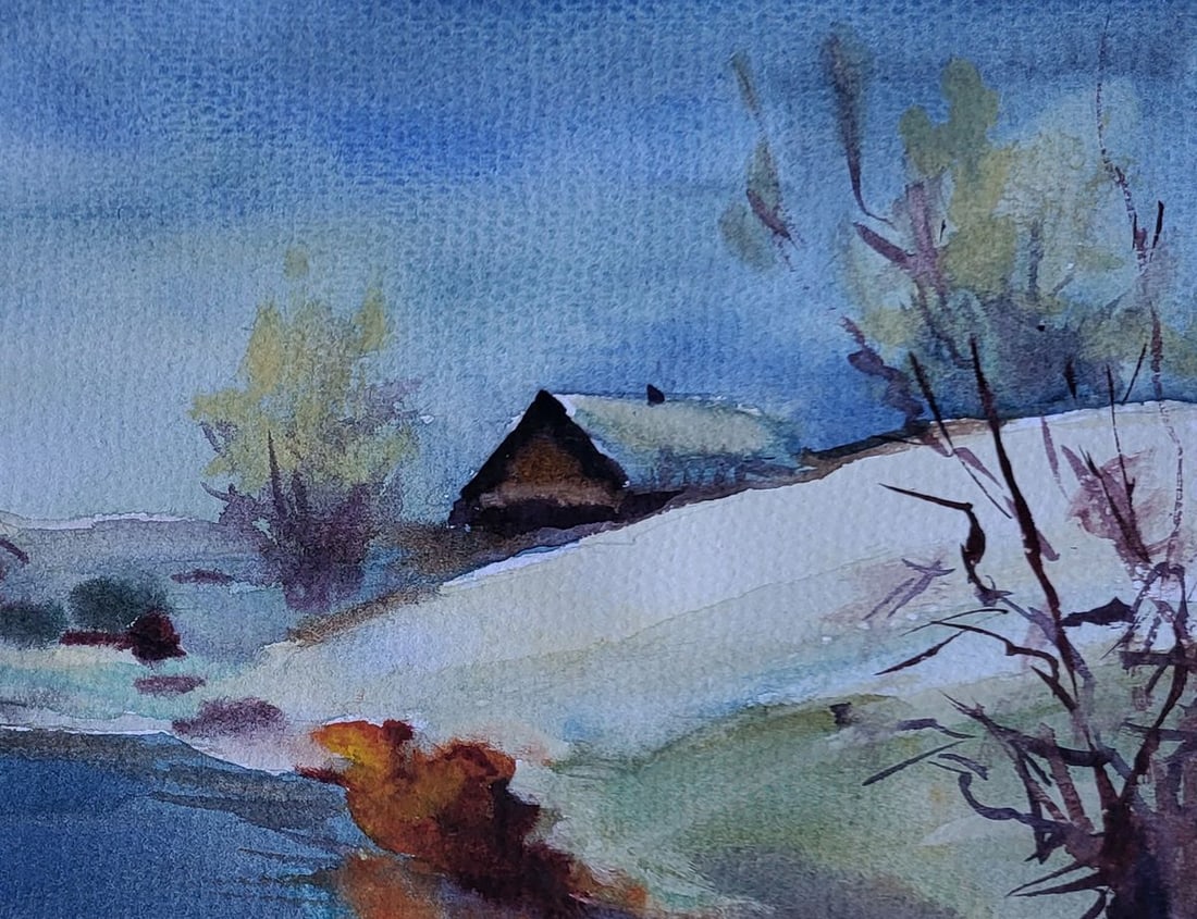 Watercolor painting Under a snowy sky Boris Serdyuk - 5