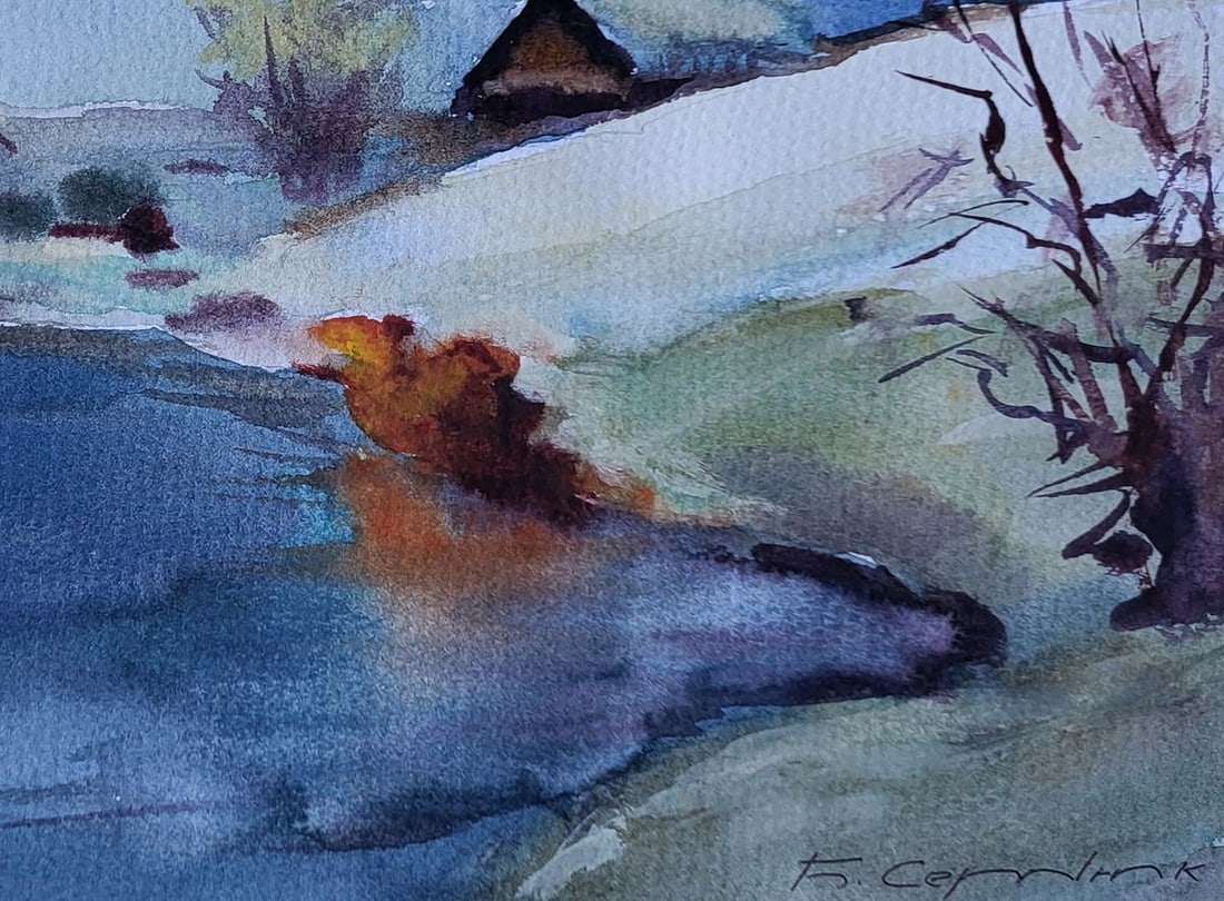 Watercolor painting Under a snowy sky Boris Serdyuk - 7