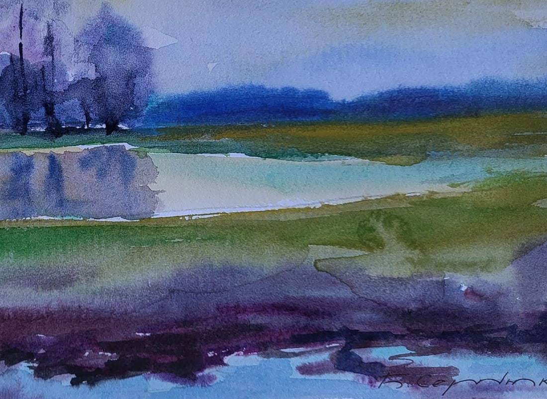 Watercolor painting Lake in the woods Boris Serdyuk - 7
