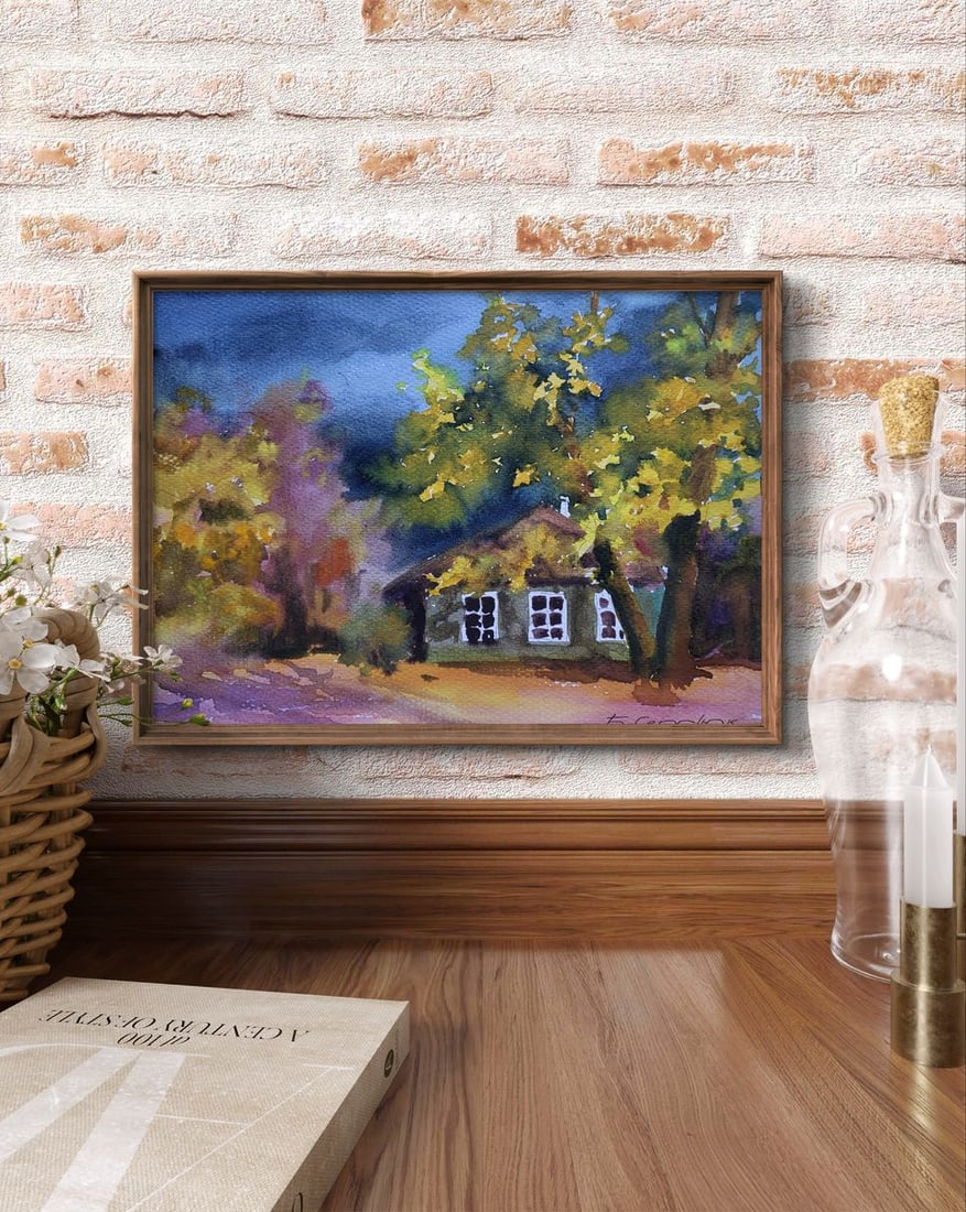 Watercolor painting Leaves at the doorstep Boris Serdyuk - 2