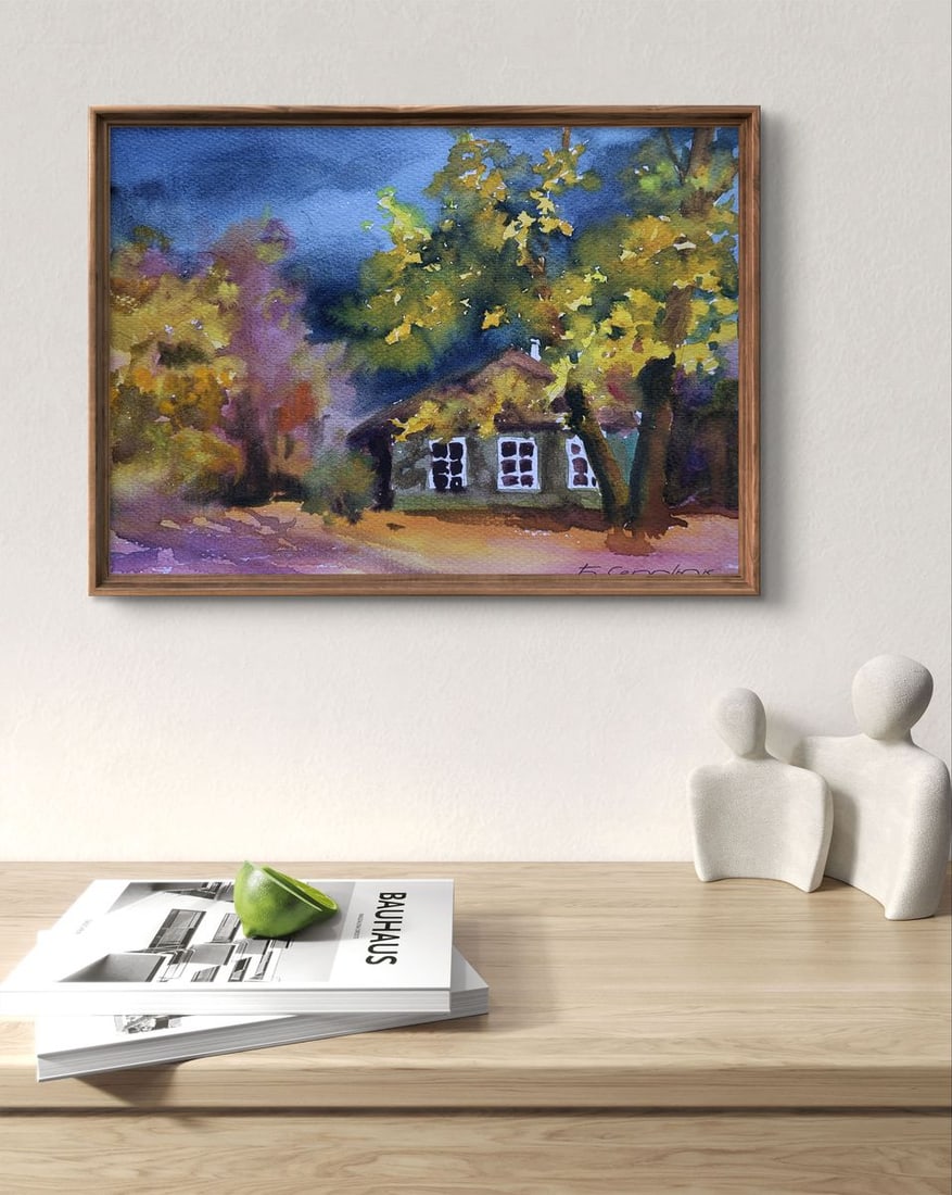 Watercolor painting Leaves at the doorstep Boris Serdyuk - 3