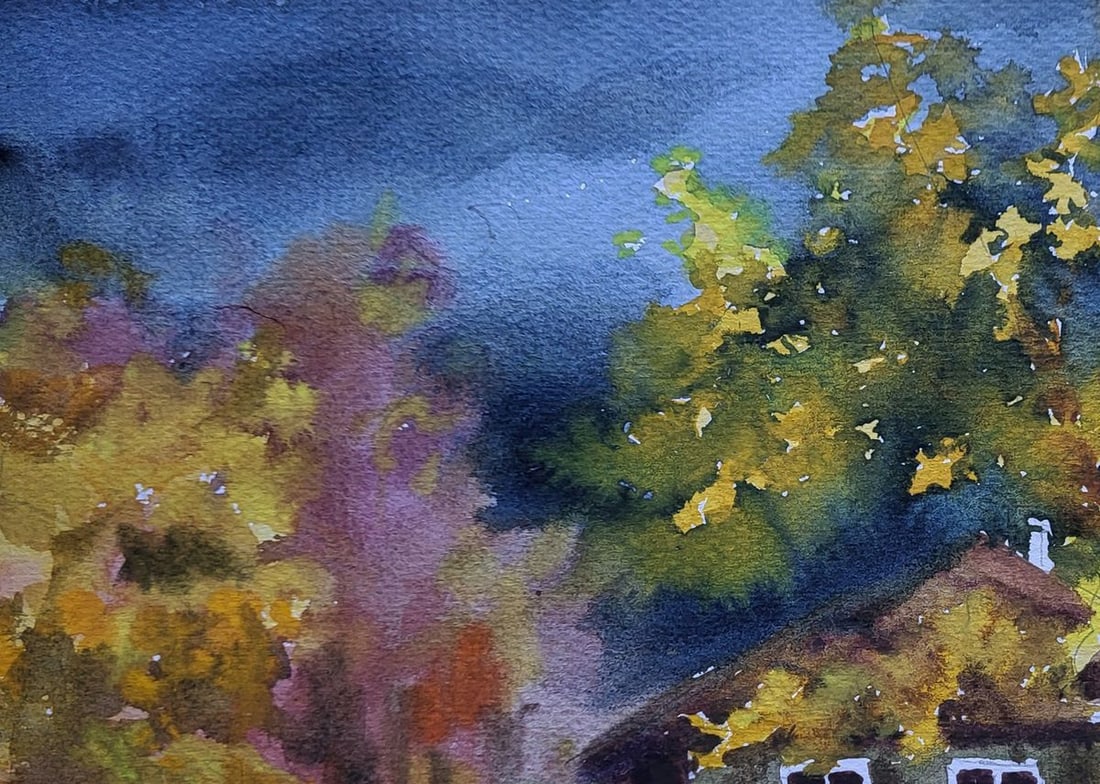 Watercolor painting Leaves at the doorstep Boris Serdyuk - 4