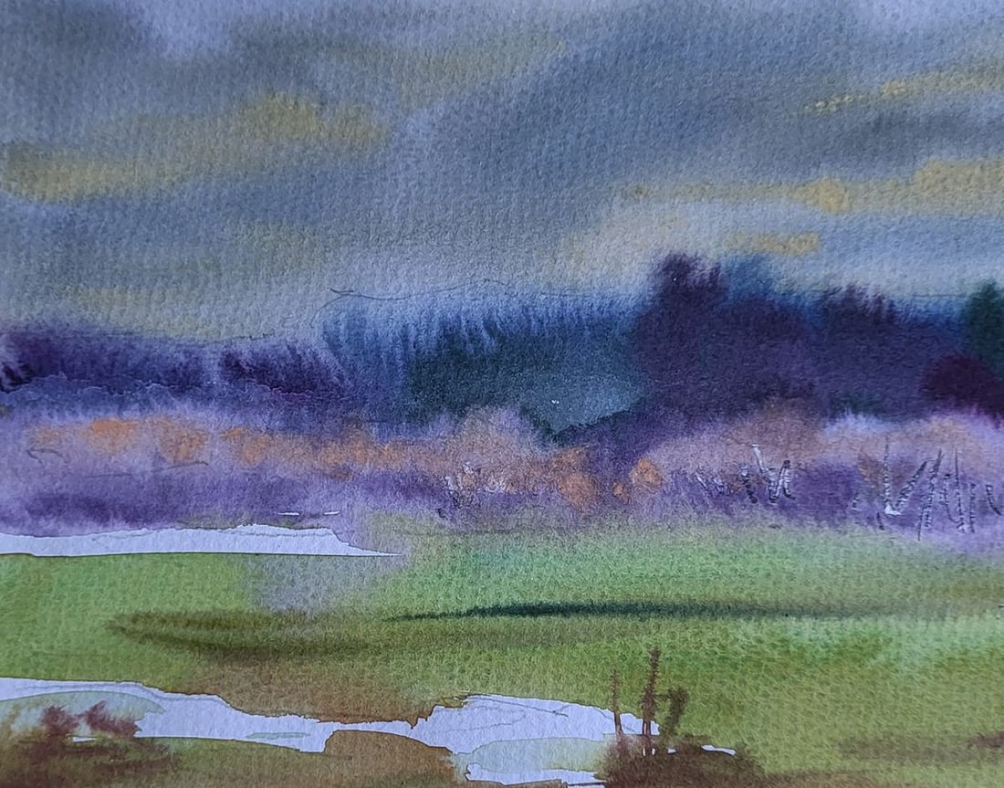 Watercolor painting First snow silence Boris Serdyuk - 4