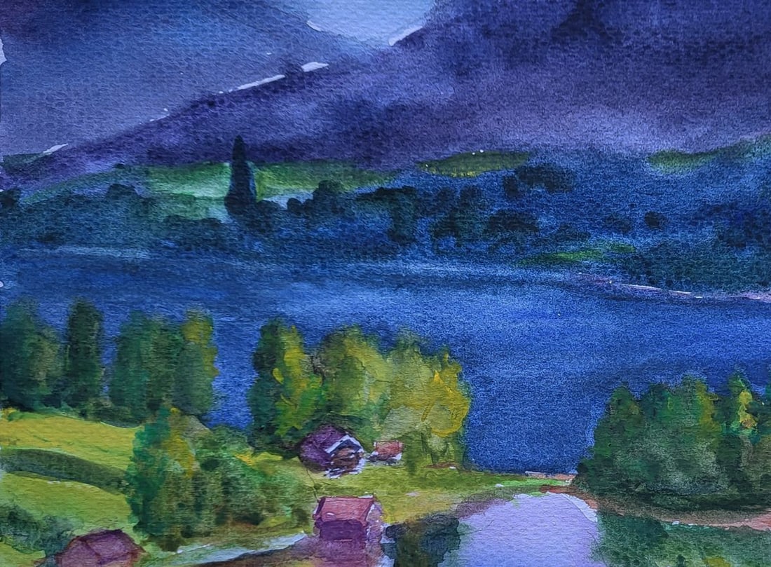 Watercolor painting Clouds over town Boris Serdyuk - 4