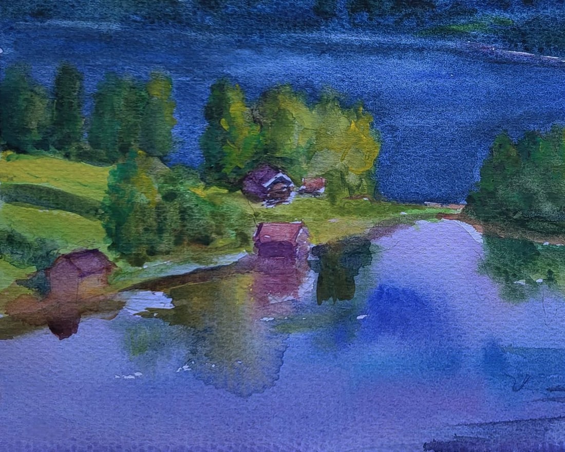 Watercolor painting Clouds over town Boris Serdyuk - 6