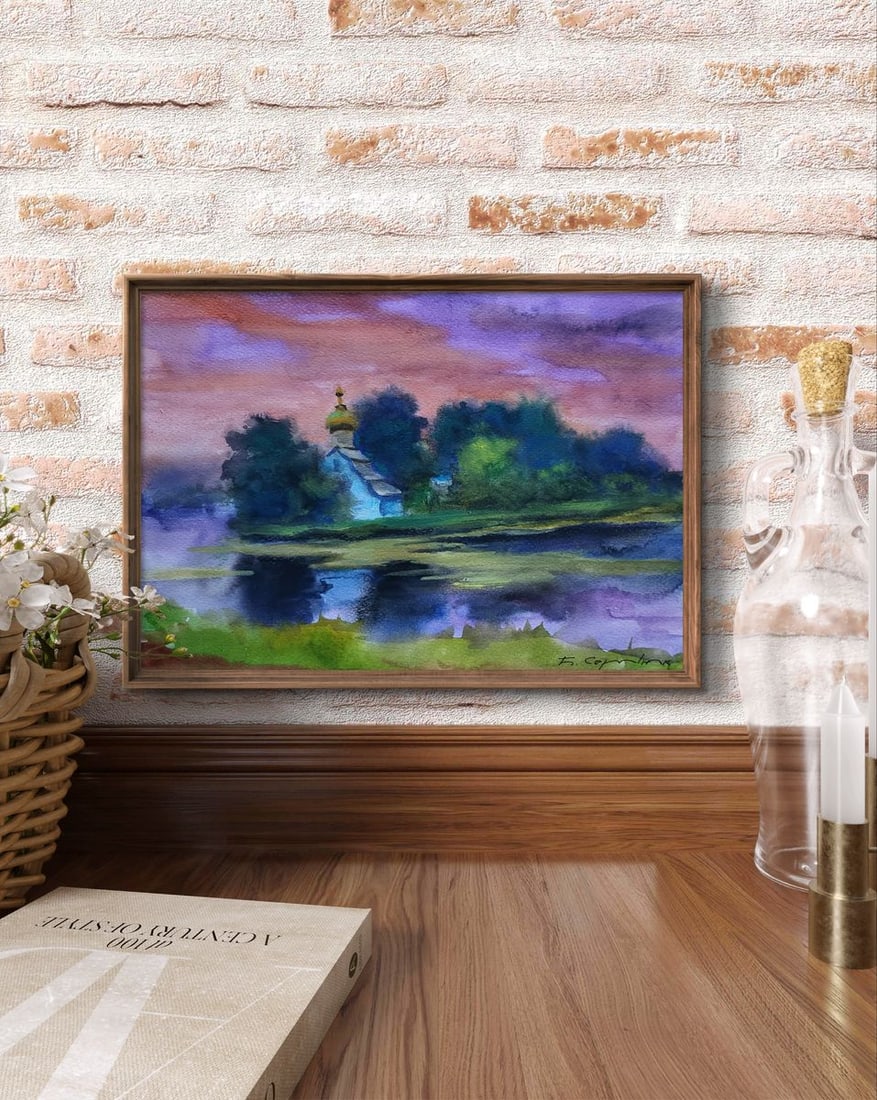 Watercolor painting Morning over the river Boris Serdyuk - 2