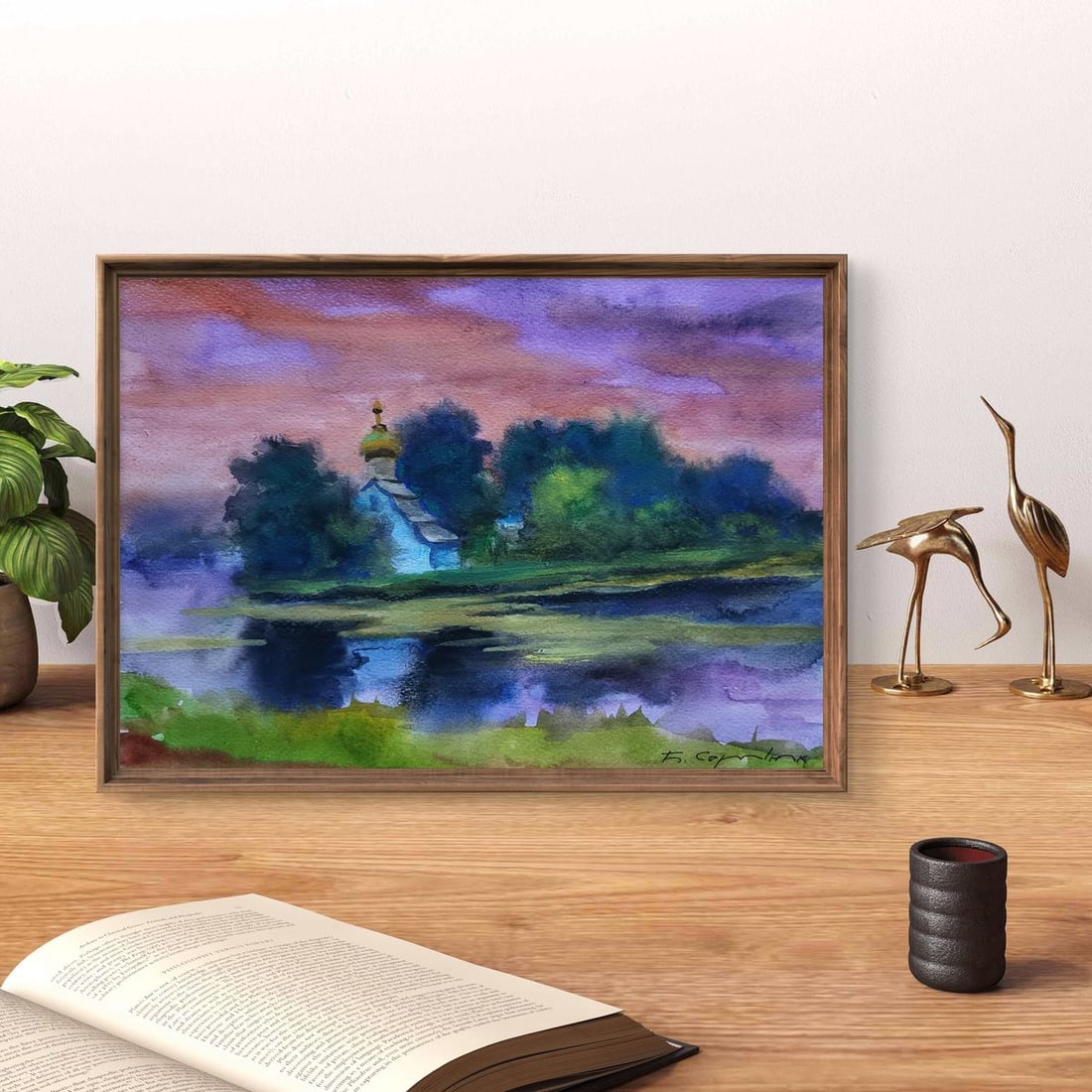 Watercolor painting Morning over the river Boris Serdyuk - 3