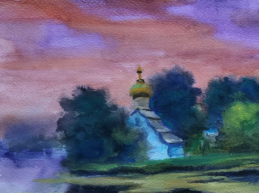 Watercolor painting Morning over the river Boris Serdyuk - 4