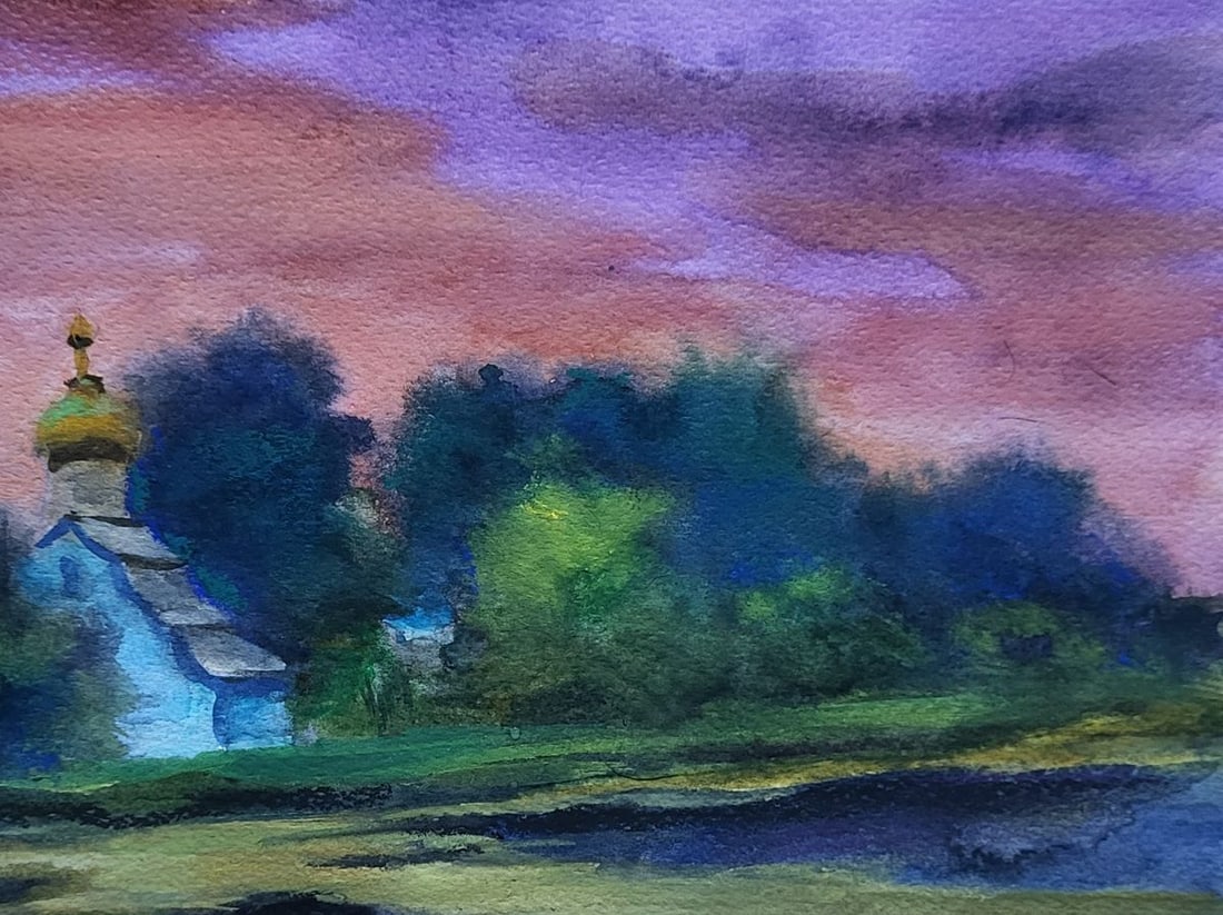 Watercolor painting Morning over the river Boris Serdyuk - 5