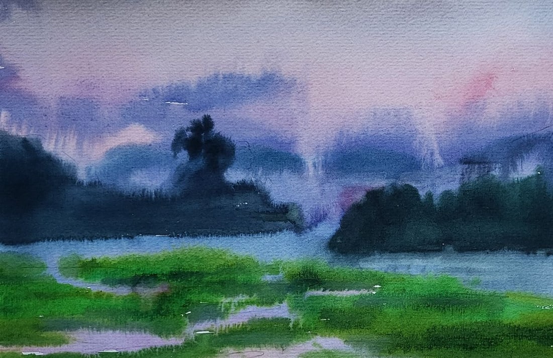 Watercolor painting Morning fog Boris Serdyuk - 4
