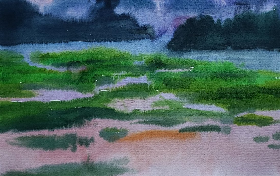 Watercolor painting Morning fog Boris Serdyuk - 6