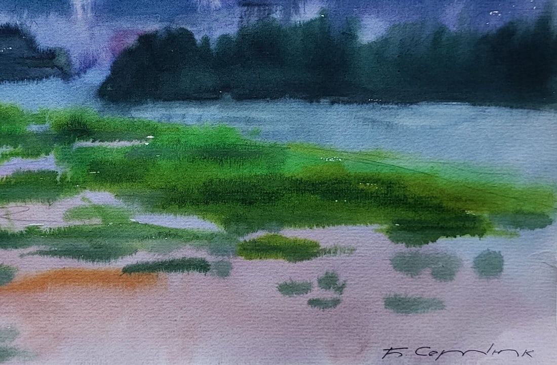 Watercolor painting Morning fog Boris Serdyuk - 7