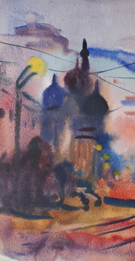Watercolor painting Evening city Daniil Litvinov - 3
