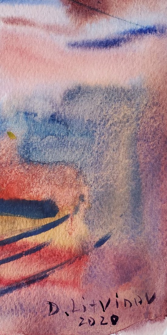 Watercolor painting Evening city Daniil Litvinov - 5