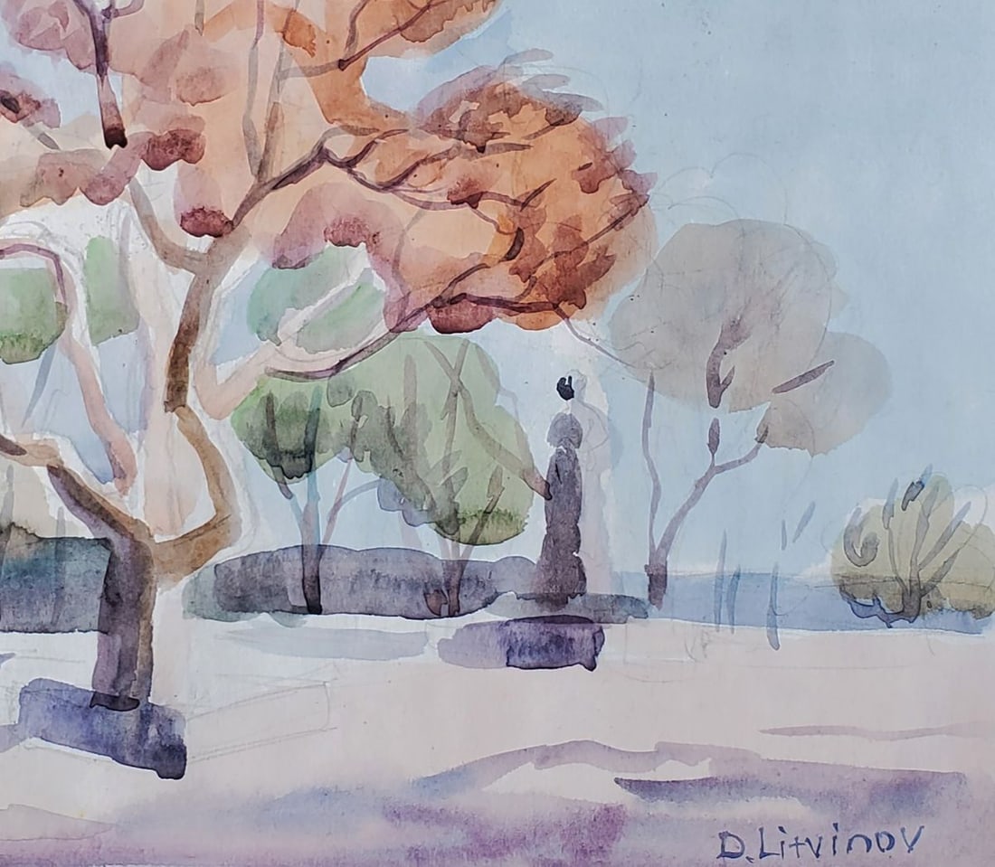 Watercolor painting Park on the embankment Daniil Litvinov - 2