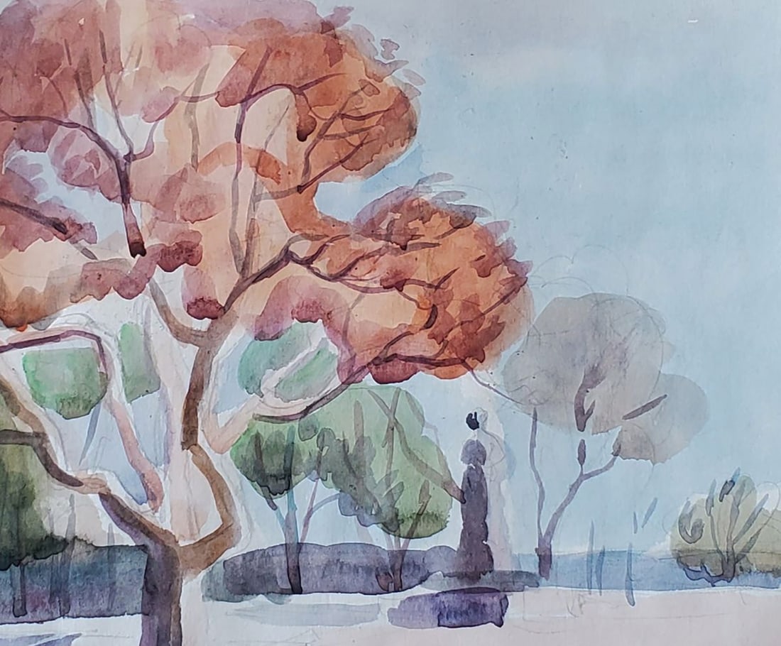 Watercolor painting Park on the embankment Daniil Litvinov - 3
