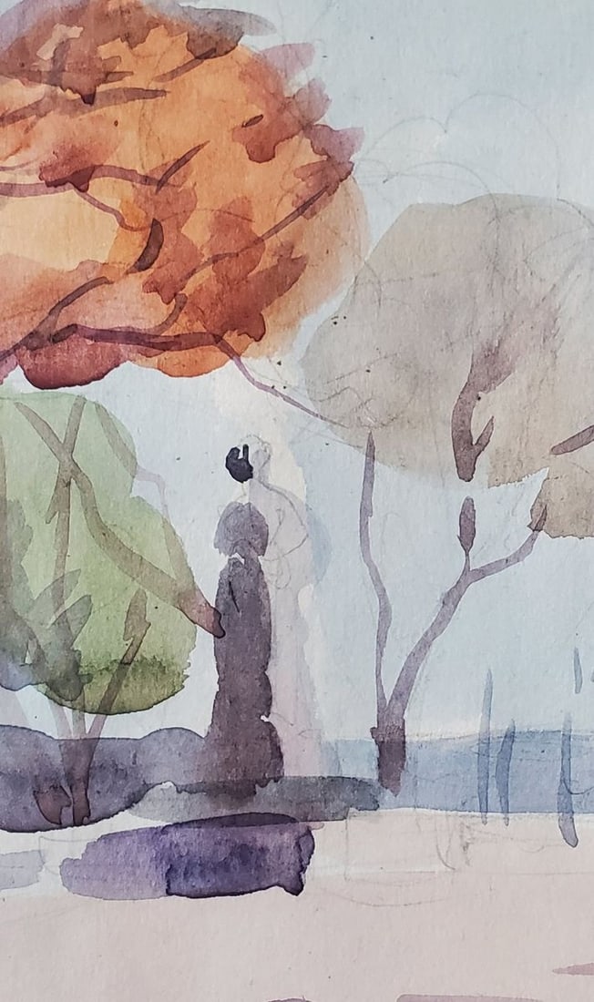 Watercolor painting Park on the embankment Daniil Litvinov - 5