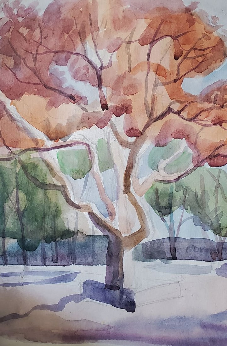Watercolor painting Park on the embankment Daniil Litvinov - 6