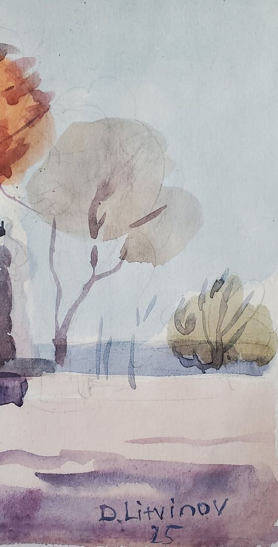 Watercolor painting Park on the embankment Daniil Litvinov - 7