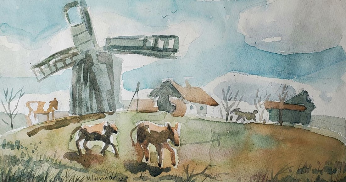 Watercolor painting Rural landscape Daniil Litvinov: Title: Watercolor painting Rural landscape Daniil Litvinov Description: NoLitv 1216*** ABOUT THIS PAINTING **** TITLE: "Rural landscape"* ARTISTS: Daniil Litvinov* SIZE: 21x39 cm/'9.05x15.35 inches'*