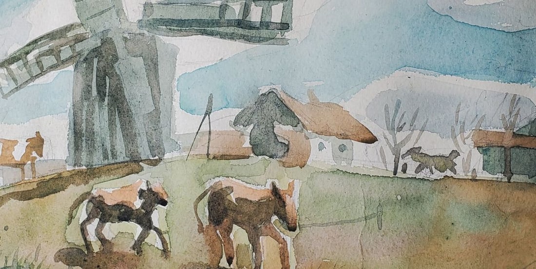 Watercolor painting Rural landscape Daniil Litvinov - 3