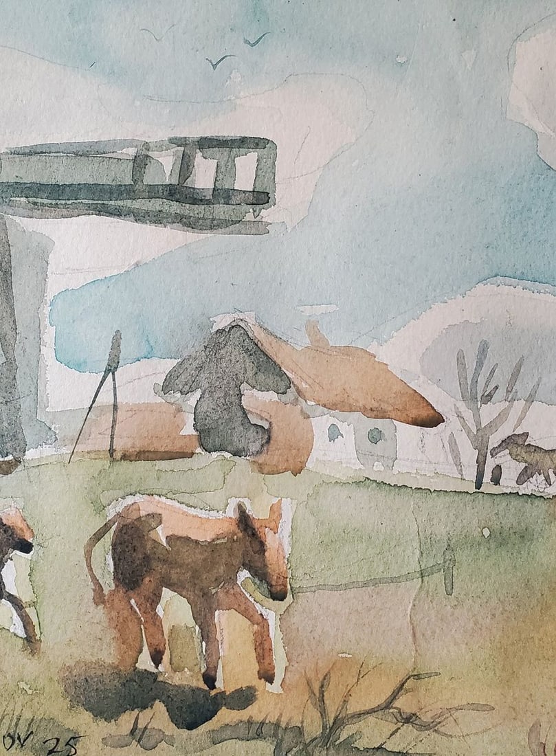 Watercolor painting Rural landscape Daniil Litvinov - 6