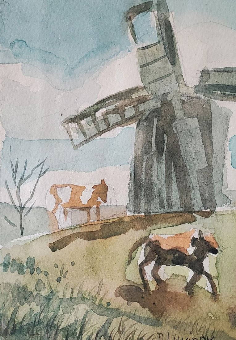 Watercolor painting Rural landscape Daniil Litvinov - 7