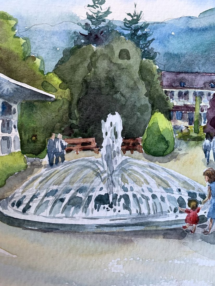 Watercolor painting Joy at the fountain Svetlana Gramm - 5