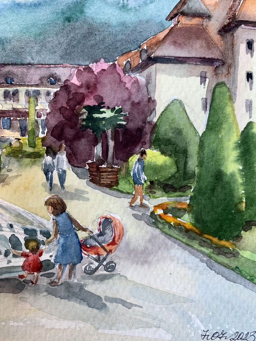 Watercolor painting Joy at the fountain Svetlana Gramm - 9