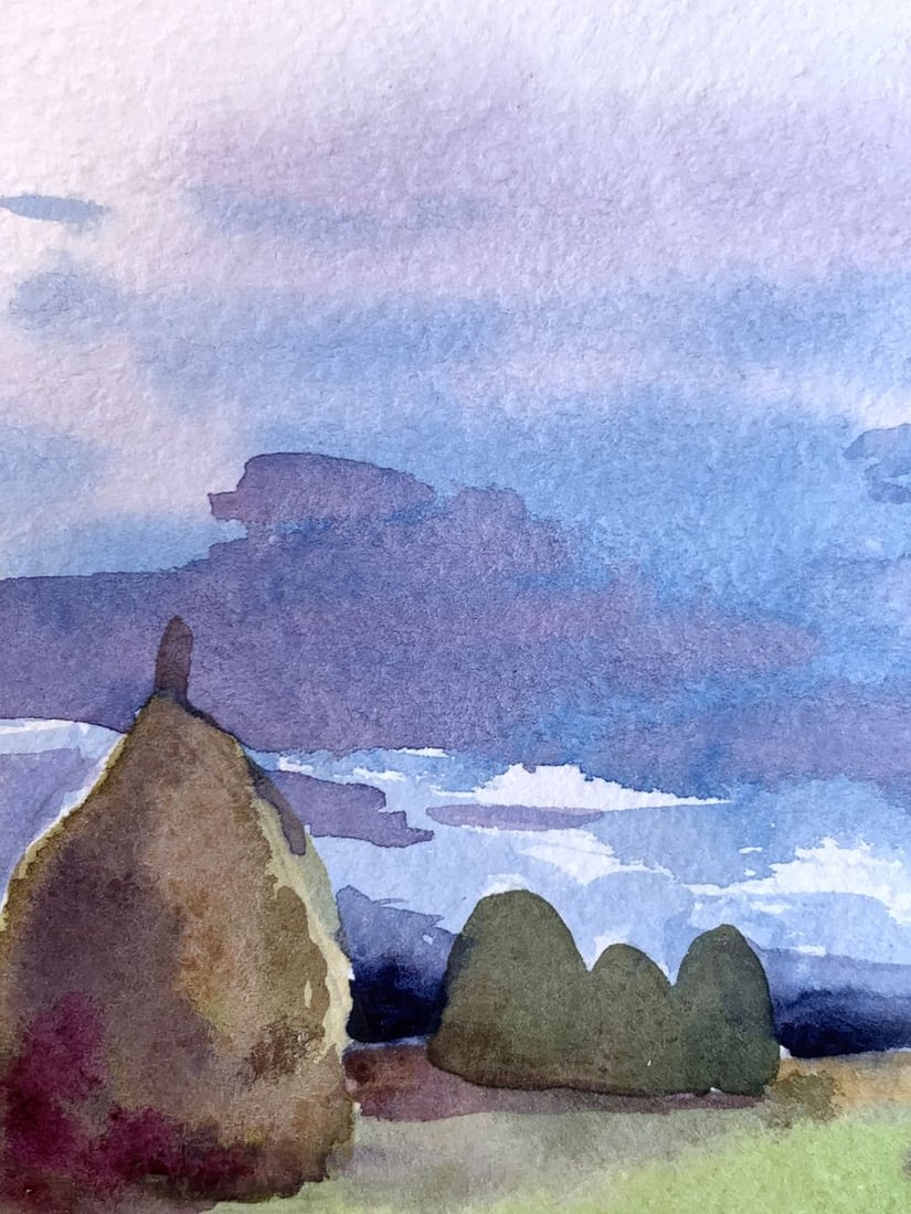 Watercolor painting Haystacks in a field Svetlana Gramm - 4