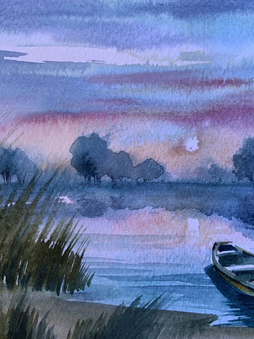 Watercolor painting Boat on the shore Svetlana Gramm - 5