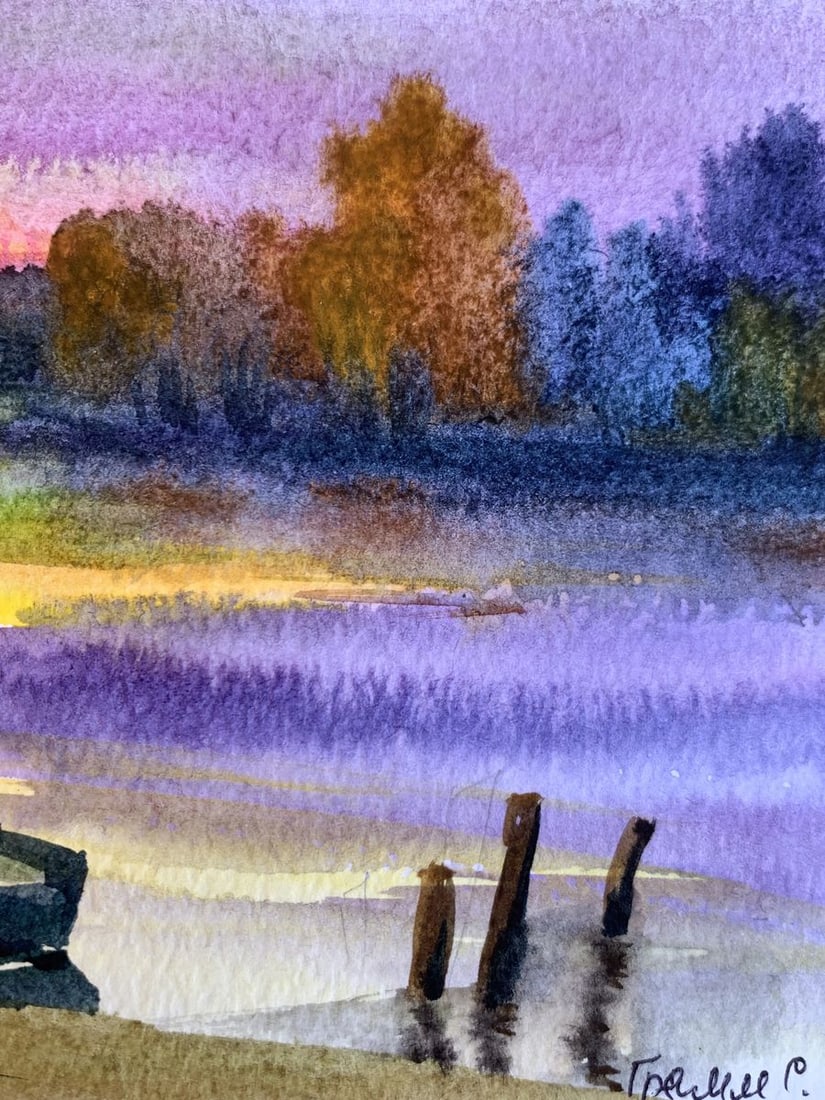 Watercolor painting Boats and sunset Svetlana Gramm - 10