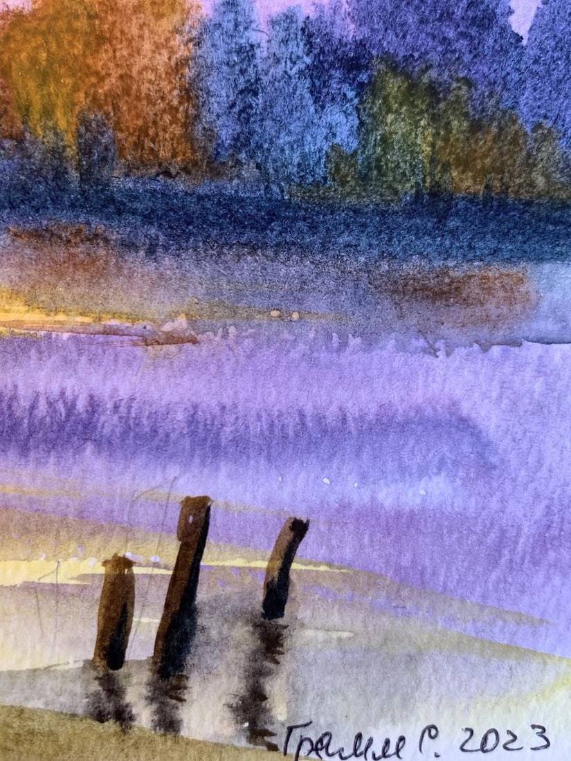 Watercolor painting Boats and sunset Svetlana Gramm - 11