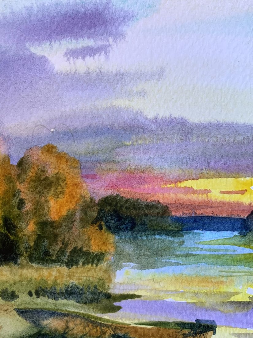 Watercolor painting Boats and sunset Svetlana Gramm - 4