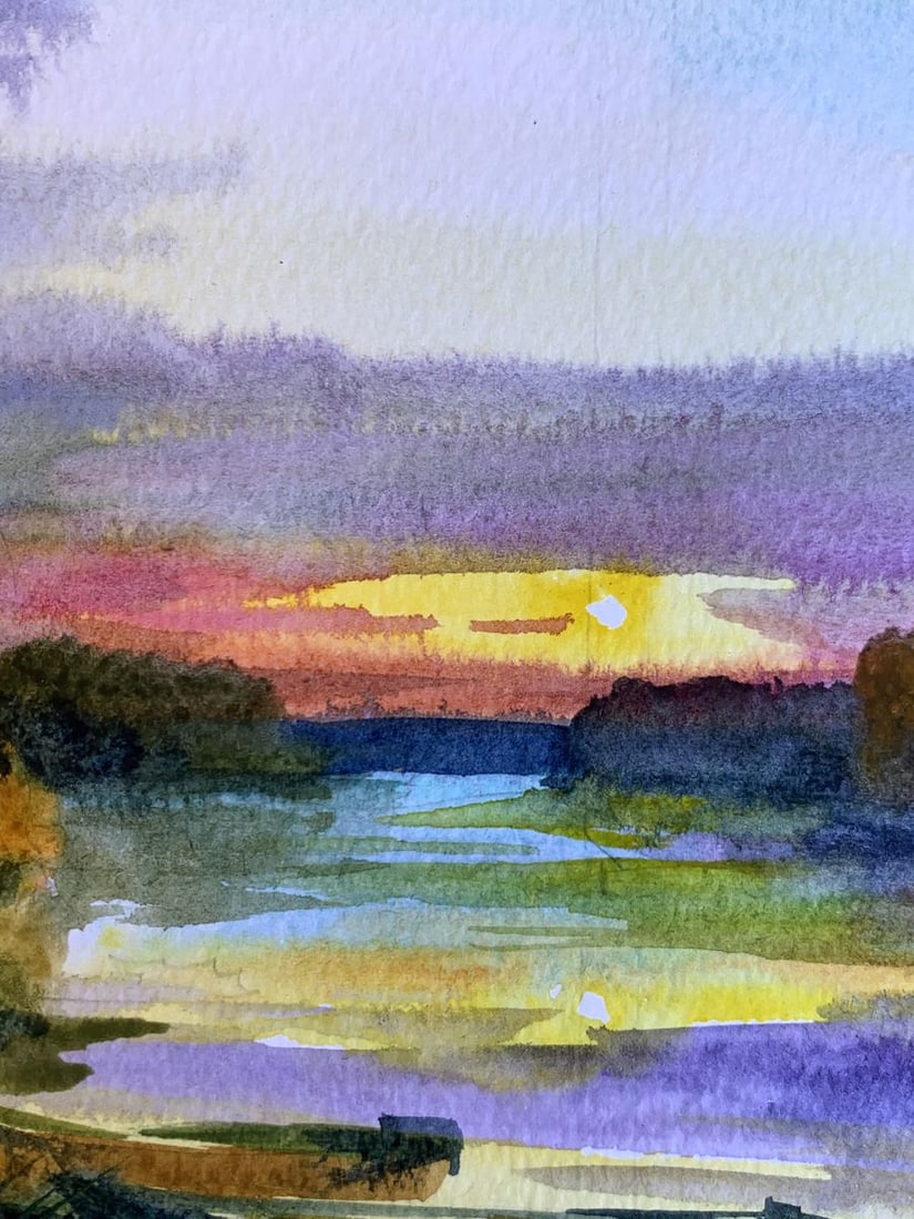 Watercolor painting Boats and sunset Svetlana Gramm - 5