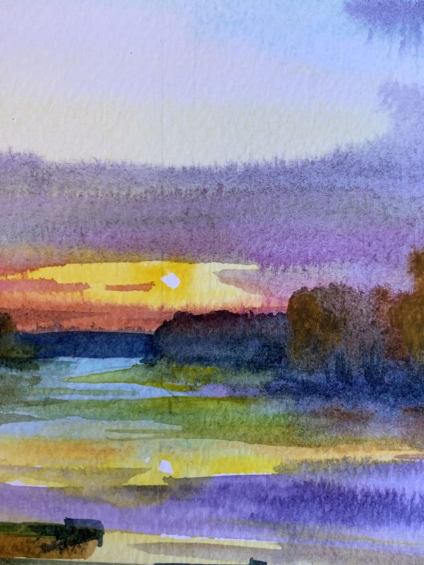 Watercolor painting Boats and sunset Svetlana Gramm - 6