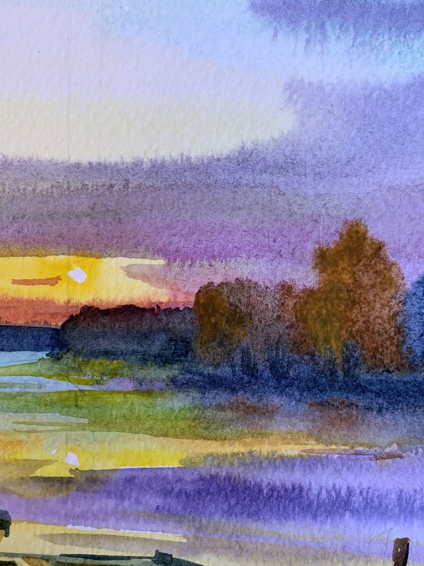 Watercolor painting Boats and sunset Svetlana Gramm - 7