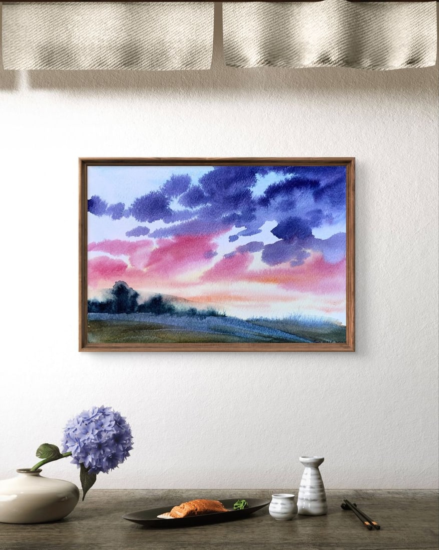 Watercolor painting Pink sunset Svetlana Gramm - 3