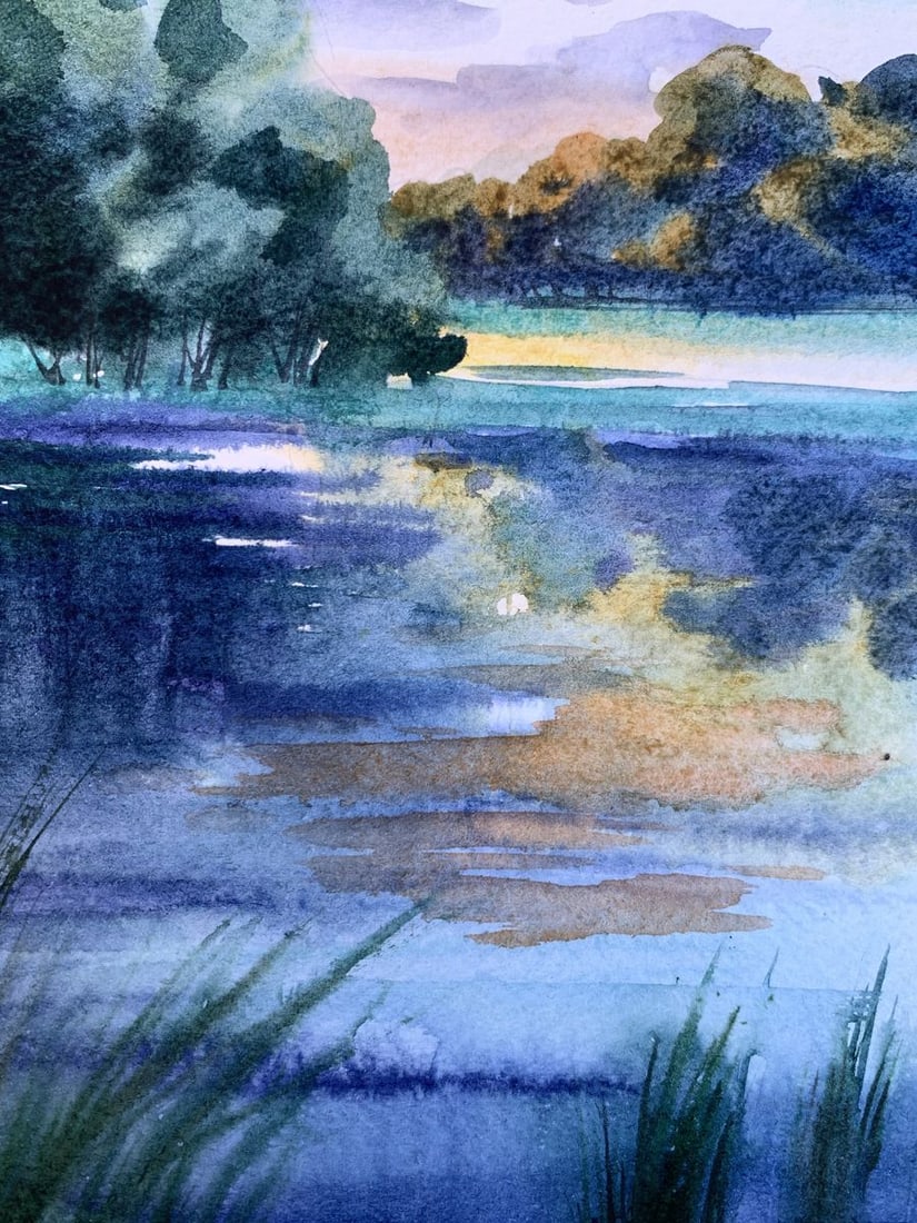 Watercolor painting Cool evening by the river Svetlana Gramm - 10
