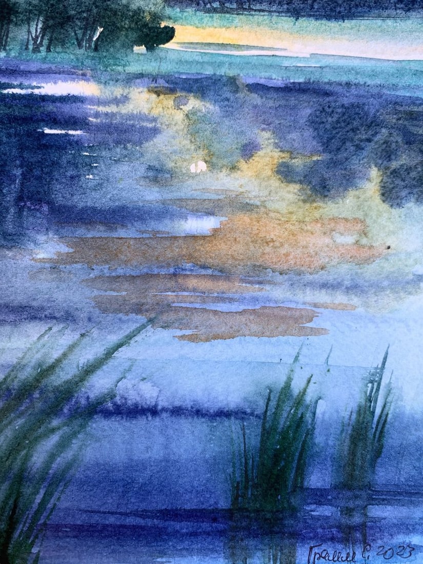 Watercolor painting Cool evening by the river Svetlana Gramm - 11