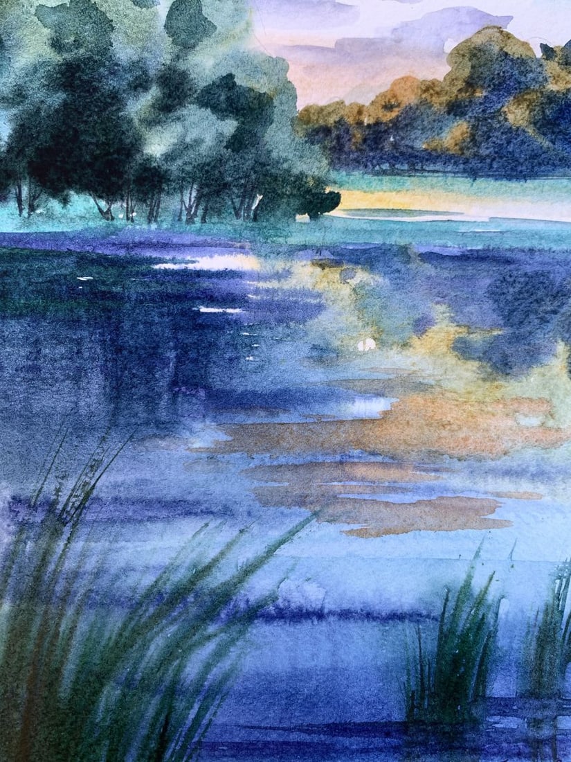 Watercolor painting Cool evening by the river Svetlana Gramm - 6