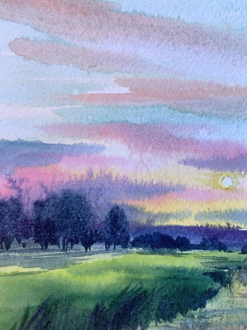 Watercolor painting Sun behind the clouds Svetlana Gramm - 4