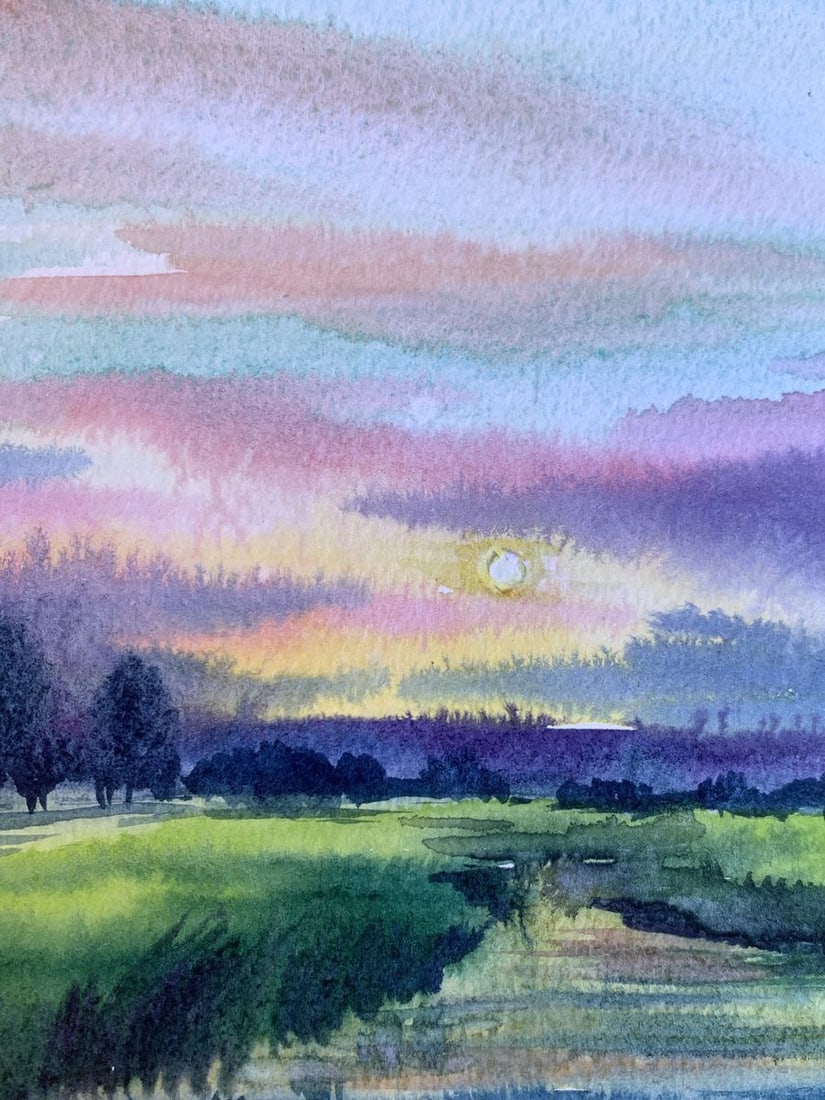 Watercolor painting Sun behind the clouds Svetlana Gramm - 5
